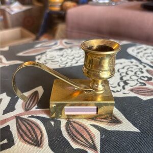 Vintage brass taper candle holder matchbox slot
